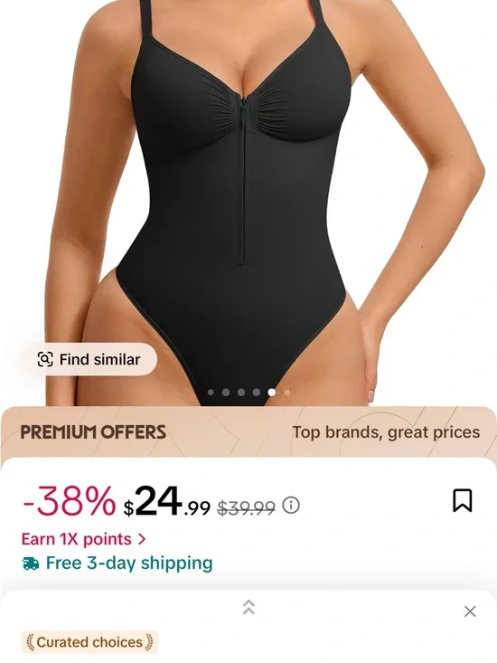 Black Front-Zip Sculpting Bodysuit - Women- NEW size M - Picture 2 of 4